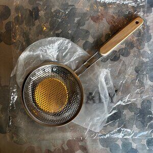 Trylady Stainless Steel Fine Mesh Skimmer Spoon with Wooden Handle New